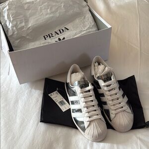 Prada Adidas Silver and White Sneakers